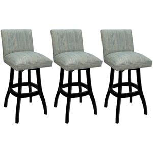 Set of 3 Swivel Wood Bar Stools 30&quot Seat Sommerville- Watusi Teal Fabric - Black
