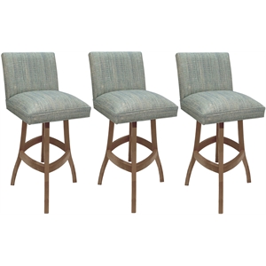 Set of 3 Swivel Wood Bar Stools 30&quot - Sommerville - Watusi Teal Fabric - Cashew