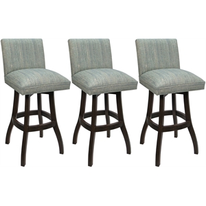 Set of 3 Swivel Wood Bar Stools 30&quot Sommerville Watusi Teal Fabric - Dark Walnut