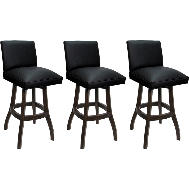 Set of 3 Extra Tall Swivel Wood Stools - Sommerville - Black Vinyl - Dark Walnut