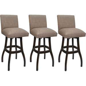 Set of 3 Extra Tall Swivel Wood Stools Sommerville Basin Beige Fabric DarkWalnut