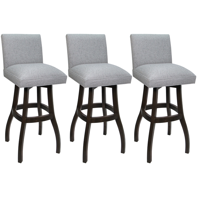 Set of 3 Extra Tall Swivel Wood Stools -Sommerville - Slate Fabric - Dark Walnut