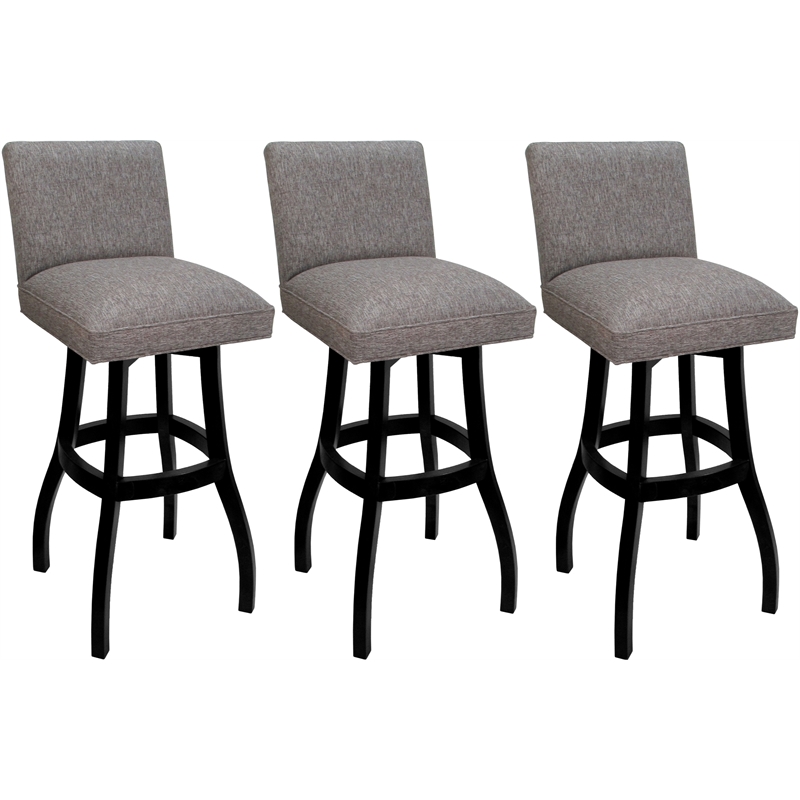 Set of 3 Extra Tall Swivel Wood Stools -Sommerville - Mojave Gray Fabric - Black