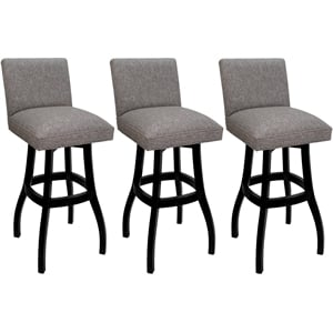 Set of 3 Extra Tall Swivel Wood Stools -Sommerville - Mojave Gray Fabric - Black