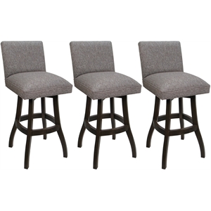 Set of 3 Extra Tall Swivel Wood Stools Sommerville Mojave Gray Fabric DarkWalnut