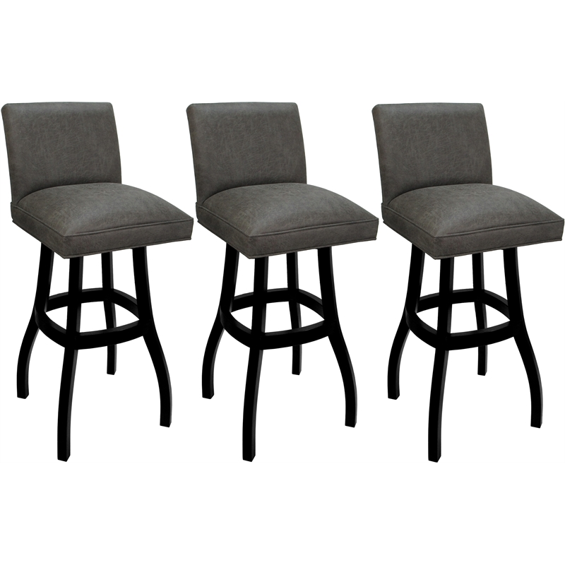 Set of 3 Extra Tall Swivel Wood Stools Sommerville NW Elk Charcoal Fabric -Black