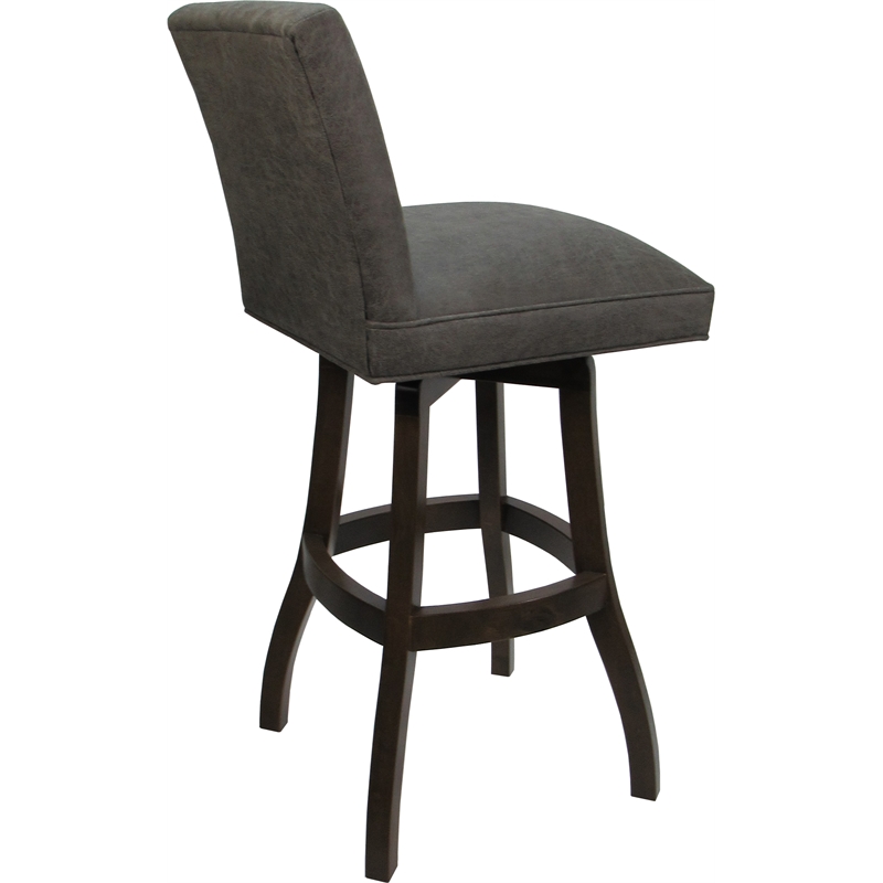 Set of 3 Extra Tall Swivel Wood Stools Sommerville Elk Charcoal Fabric DrkWalnut
