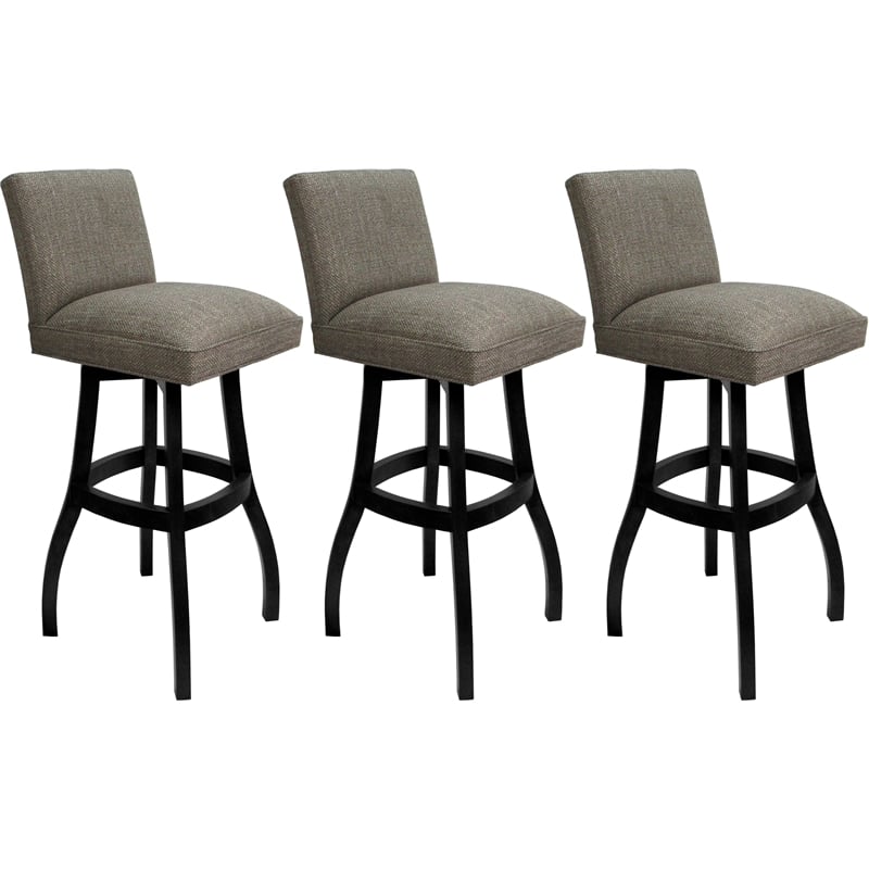 Set of 3 Extra Tall Swivel Wood Stools Sommerville- Plumley Cocoa Fabric - Black
