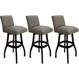 Set of 3 Extra Tall Swivel Wood Stools Sommerville- Plumley Cocoa Fabric - Black