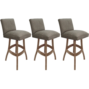 Set of 3 Extra Tall Swivel Wood Stools Sommerville Plumley Cocoa Fabric - Cashew