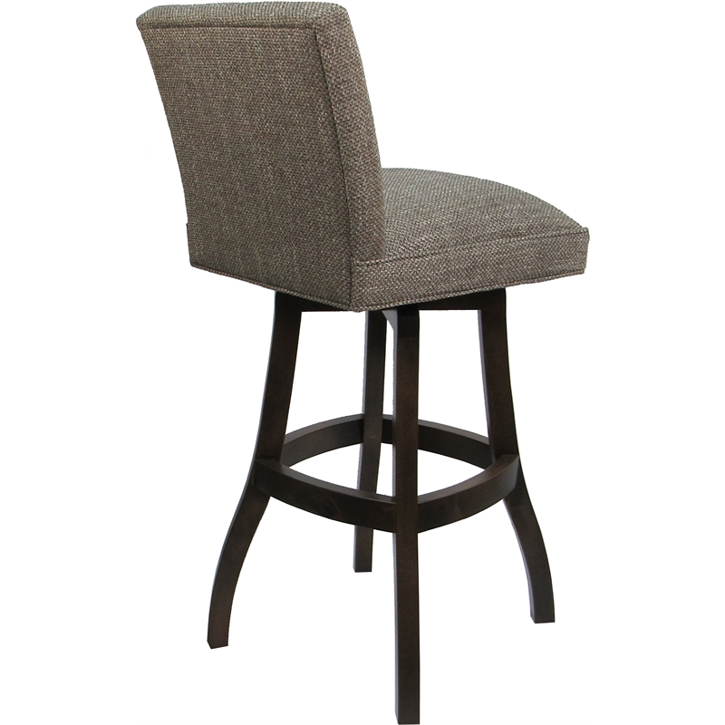 Set of 3 Extra Tall Swivel Wood Stools Sommerville Plumley Cocoa Fabric DkWalnut