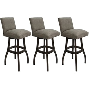 Set of 3 Extra Tall Swivel Wood Stools Sommerville Plumley Cocoa Fabric DkWalnut