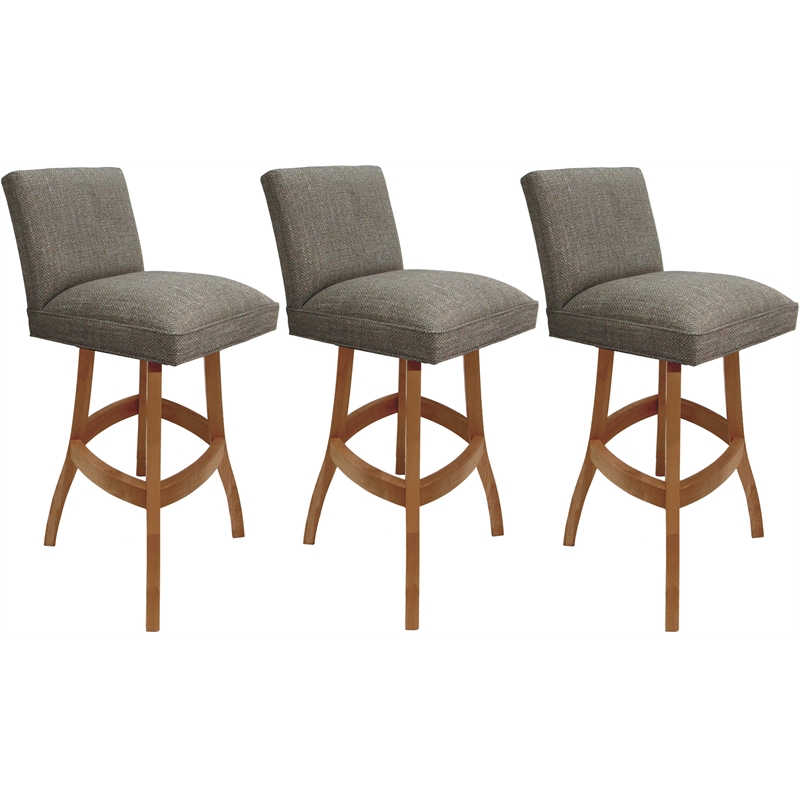 Set of 3 Extra Tall Swivel Wood Stools Sommerville- Plumley Cocoa Fabric - Honey