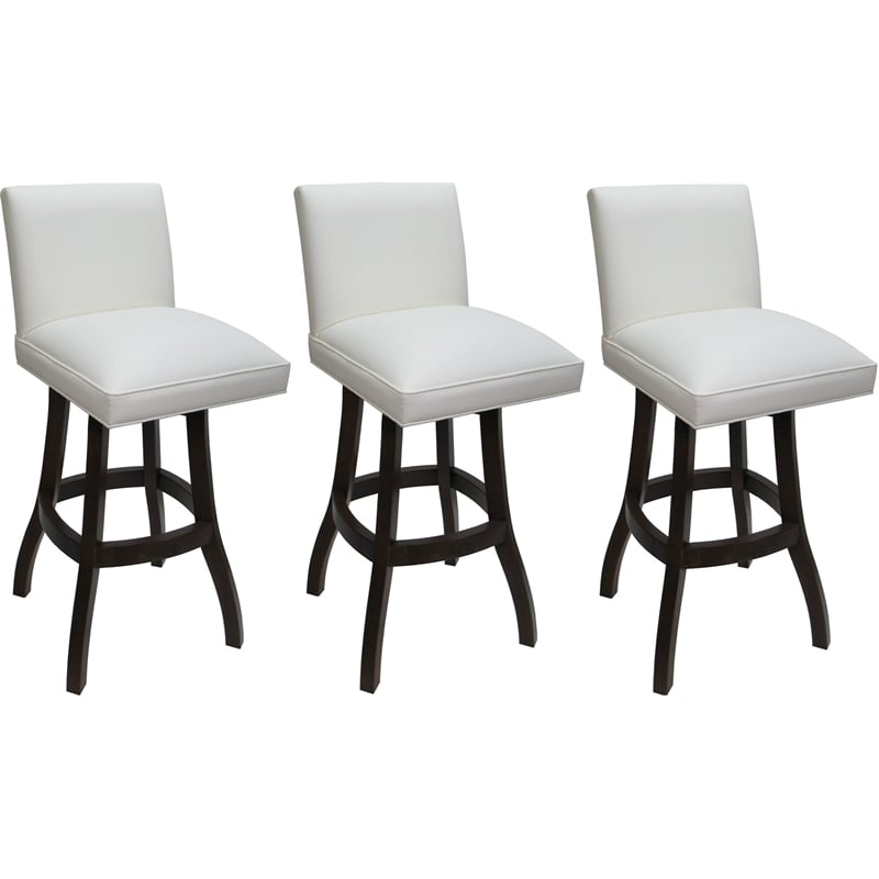Set of 3 Extra Tall Swivel Wood Stools - Sommerville - White Vinyl - Dark Walnut