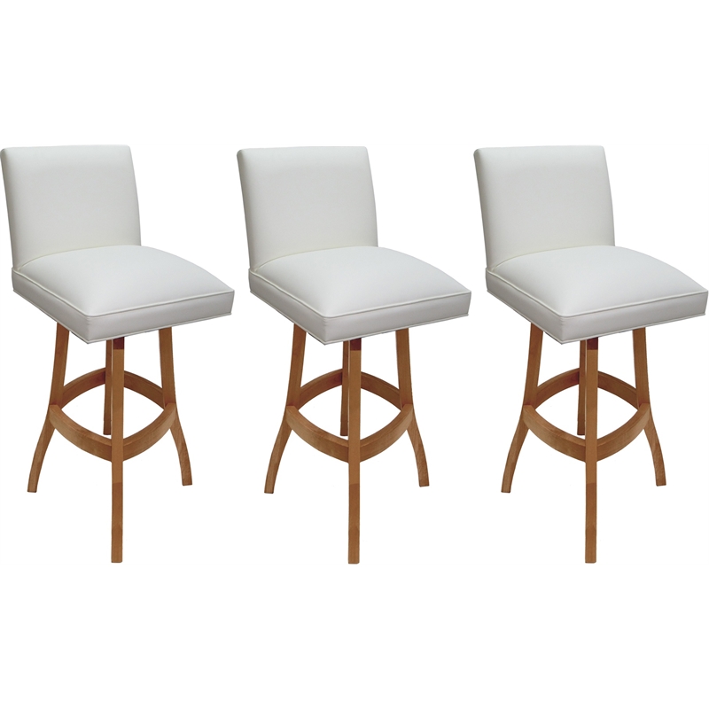 Sommerville Extra Tall Swivel Metal Stool in White Vinyl/Honey (Set of 3)