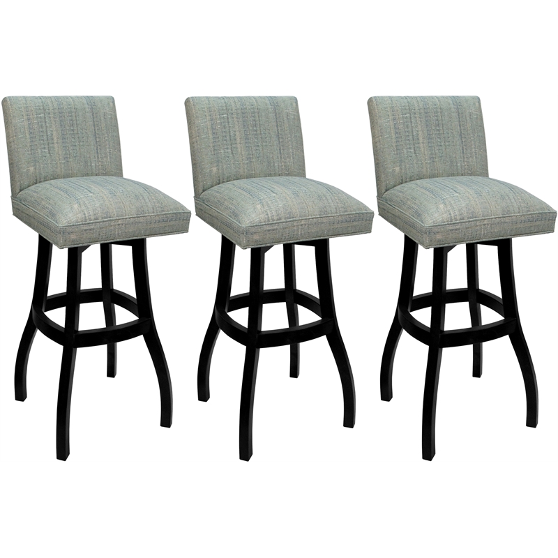 Set of 3 Extra Tall Swivel Wood Stools -Sommerville - Watusi Teal Fabric - Black
