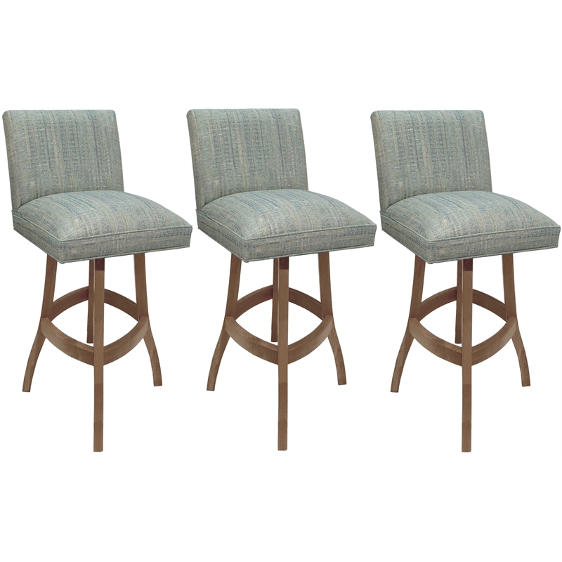 Set of 3 Extra Tall Swivel Wood Stools Sommerville - Watusi Teal Fabric - Cashew