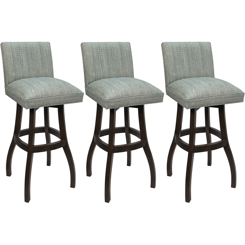Set of 3 Extra Tall Swivel Wood Stools Sommerville Watusi Teal Fabric DarkWalnut