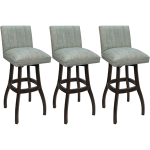 Set of 3 Extra Tall Swivel Wood Stools Sommerville Watusi Teal Fabric DarkWalnut