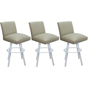 Set of 3 Swivel Metal Counter Stools 26&quot - Sommerville - Beige Vinyl - White