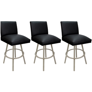 Set of 3 Swivel Metal Counter Stools 26&quot - Sommerville - Black Vinyl - Beige