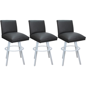 Set of 3 Swivel Metal Counter Stools 26&quot - Sommerville - Gray Vinyl - White