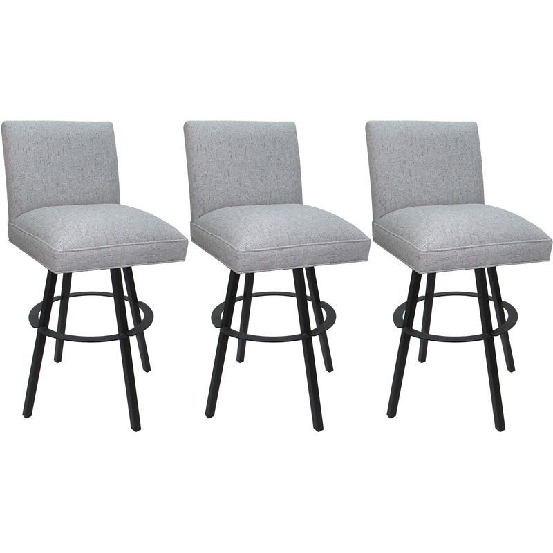 Set of 3 Swivel Metal Counter Stools - Sommerville - Hemsath Slate Fabric - Gray
