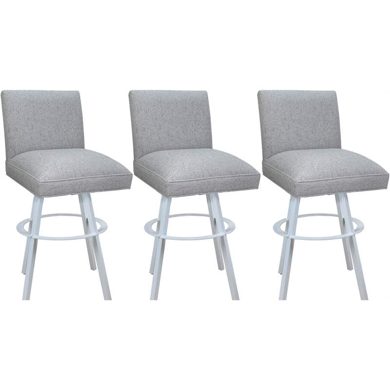 Set of 3 Swivel Metal Counter Stools -Sommerville - Hemsath Slate Fabric - White