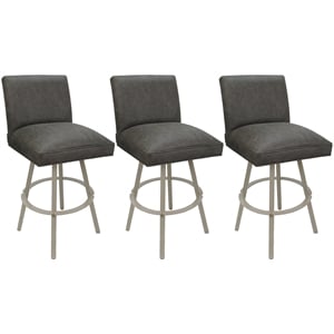 Set of 3 Swivel Metal Counter Stools -Sommerville NW Elk Charcoal Fabric - Beige