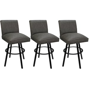 Set of 3 Swivel Metal Counter Stools Sommerville -NW Elk Charcoal Fabric - Black