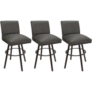 Set of 3 Swivel Metal Counter Stools Sommerville -NW Elk Charcoal Fabric - Brown