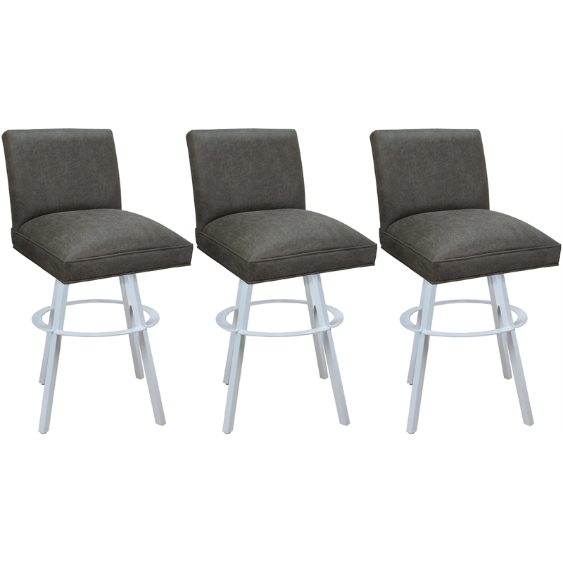 Set of 3 Swivel Metal Counter Stools - Sommerville -NW Elk Charcoal Fabric White