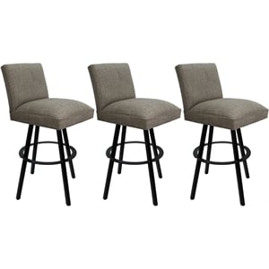 Set of 3 Swivel Metal Counter Stools 26&quot Sommerville Plumley Cocoa Fabric -Black