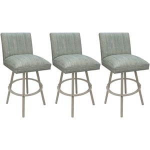 Set of 3 Swivel Metal Counter Stools 26&quot Sommerville- Watusi Teal Fabric - Beige