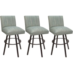 Set of 3 Swivel Metal Counter Stools 26&quot Sommerville- Watusi Teal Fabric - Brown
