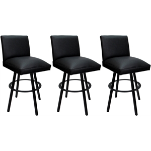 Set of 3 Swivel Metal Bar Stools 30&quot Seat - Sommerville - Black Vinyl - Black