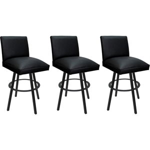 Set of 3 Swivel Metal Bar Stools 30&quot Seat - Sommerville - Black Vinyl - Gray