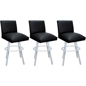 Set of 3 Swivel Metal Bar Stools 30&quot Seat - Sommerville - Black Vinyl - White