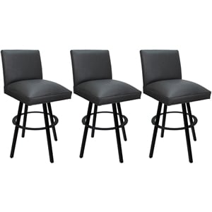 Set of 3 Swivel Metal Bar Stools 30&quot Seat - Sommerville - Gray Vinyl - Black