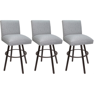 Set of 3 Swivel Metal Bar Stools 30&quot -Sommerville - Hemsath Slate Fabric - Brown