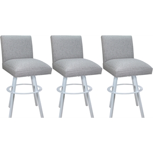 Set of 3 Swivel Metal Bar Stools 30&quot - Sommerville Hemsath Slate Fabric - White