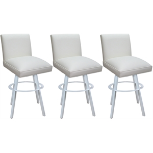 Set of 3 Swivel Metal Bar Stools 30&quot Seat - Sommerville - White Vinyl - White