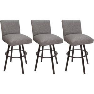 Set of 3 Swivel Metal Bar Stools 30&quot - Sommerville - Mojave Gray Fabric - Brown