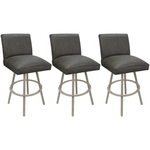 Set of 3 Swivel Metal Bar Stools 30&quot Sommerville NW Elk Charcoal Fabric - Beige