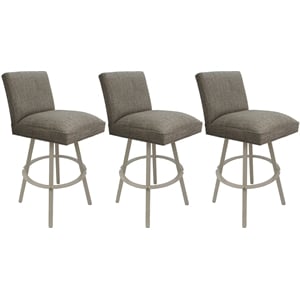 Set of 3 Swivel Metal Bar Stools 30&quot Sommerville - Plumley Cocoa Fabric - Beige