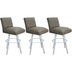 Set of 3 Swivel Metal Bar Stools 30&quot Sommerville - Plumley Cocoa Fabric - White