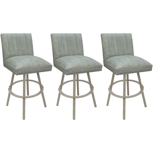 Set of 3 Swivel Metal Bar Stools 30&quot - Sommerville - Watusi Teal Fabric - Beige