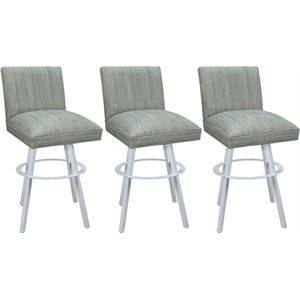 Set of 3 Swivel Metal Bar Stools 30&quot - Sommerville - Watusi Teal Fabric - White