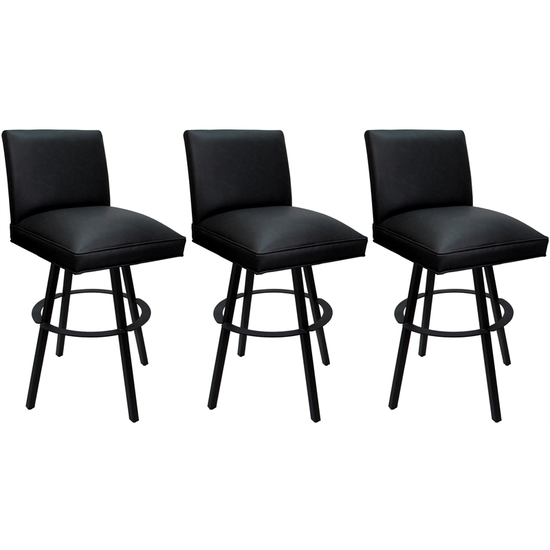 Set of 3 Extra Tall Swivel Metal Stools - Sommerville - Black Vinyl - Black