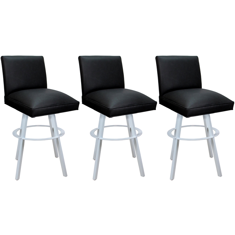 Set of 3 Extra Tall Swivel Metal Stools - Sommerville - Black Vinyl - White